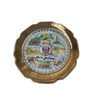 Vintage Gold Gilded New Jersey Collector Plate With Landmarks & State Emblem